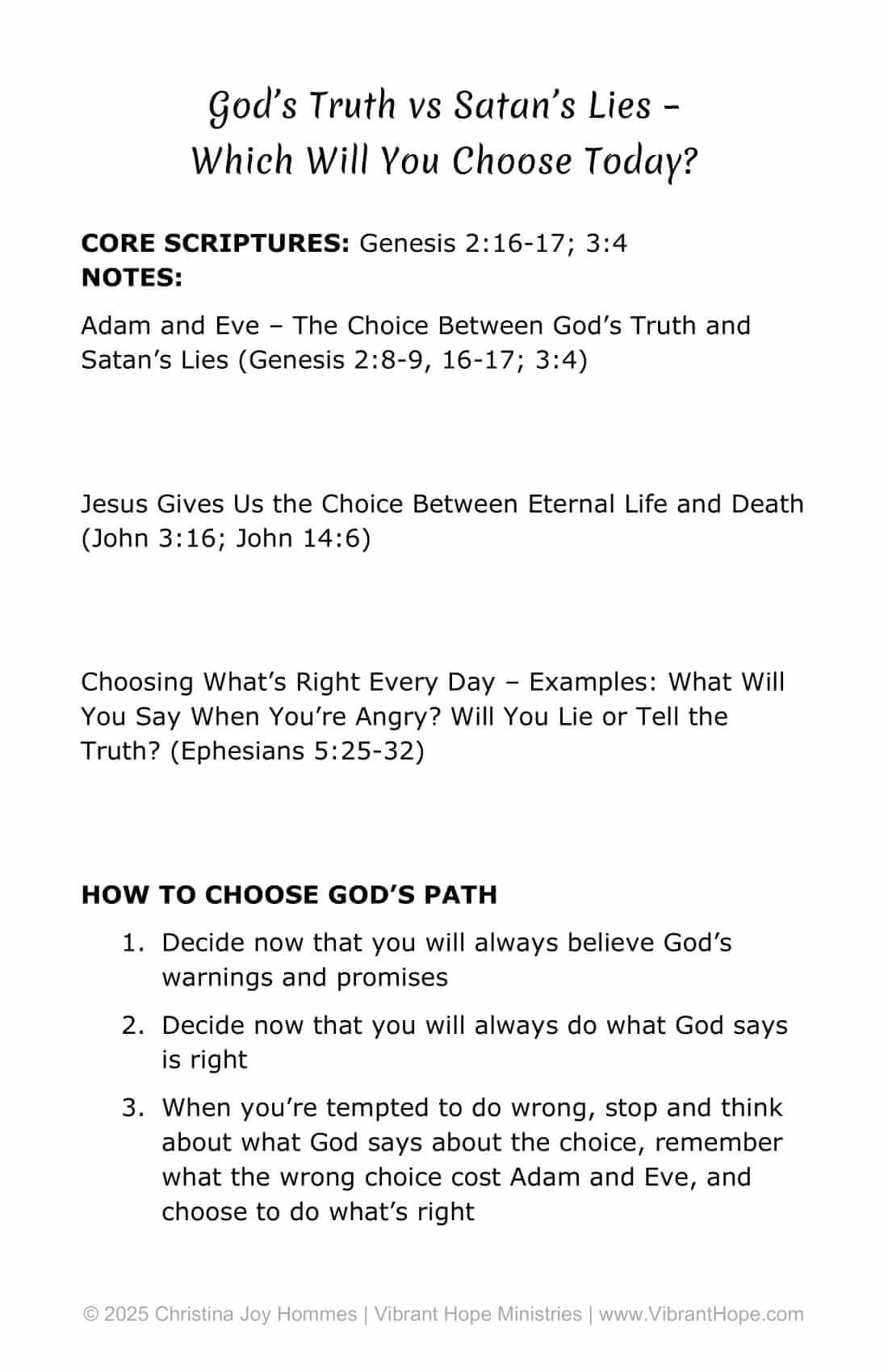 God's Truth vs Satan's Lies Printable Notes and Poem sheet