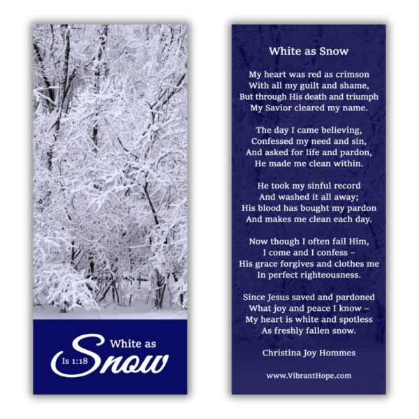 White as Snow Poem Bookmark about God's forgiveness by Christina Joy Hommes