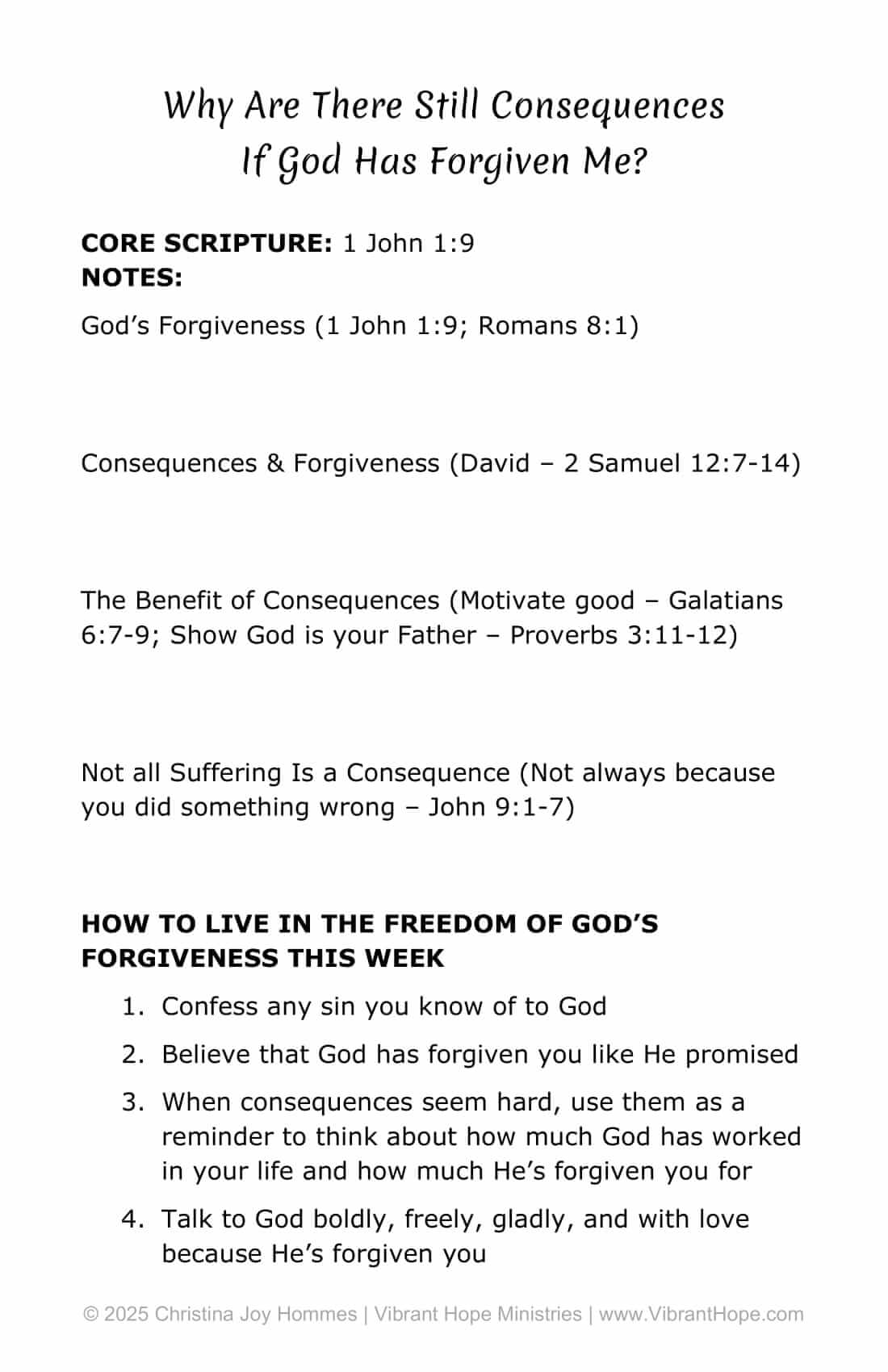 Why are there still consequences if God has forgiven me - printable notes